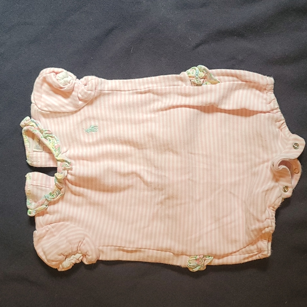Ralph Lauren shorts onesie, pink/white/floral, size 6M